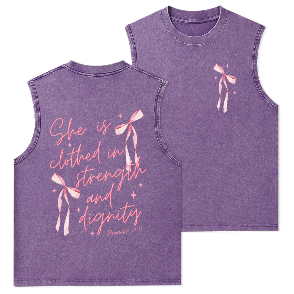 She Is Clothed In Strength And Dignity Christian Washed Tank Top