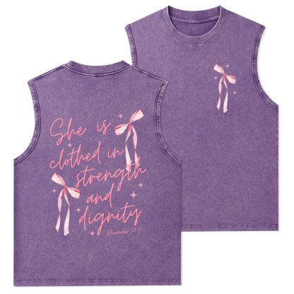 She Is Clothed In Strength And Dignity Christian Washed Tank Top