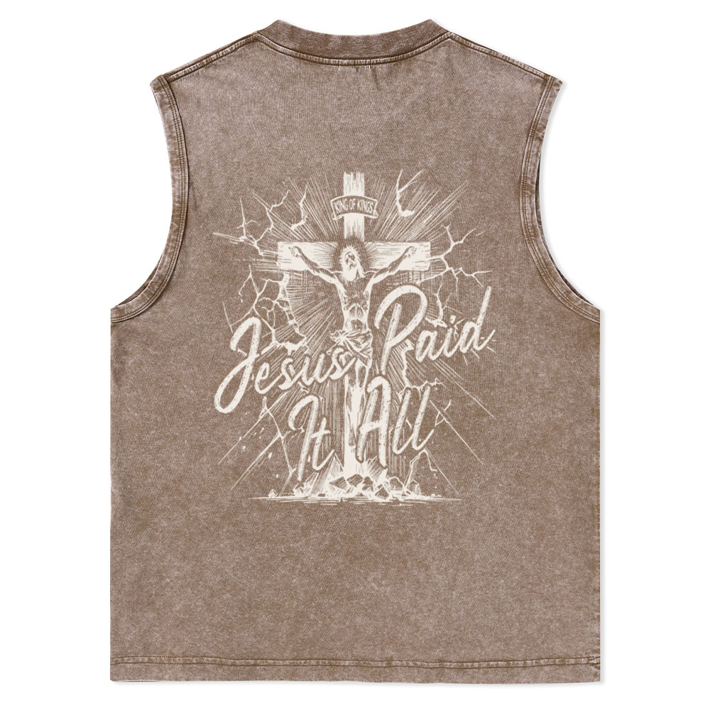 Jesus Paid It All Christian Washed Tank Top