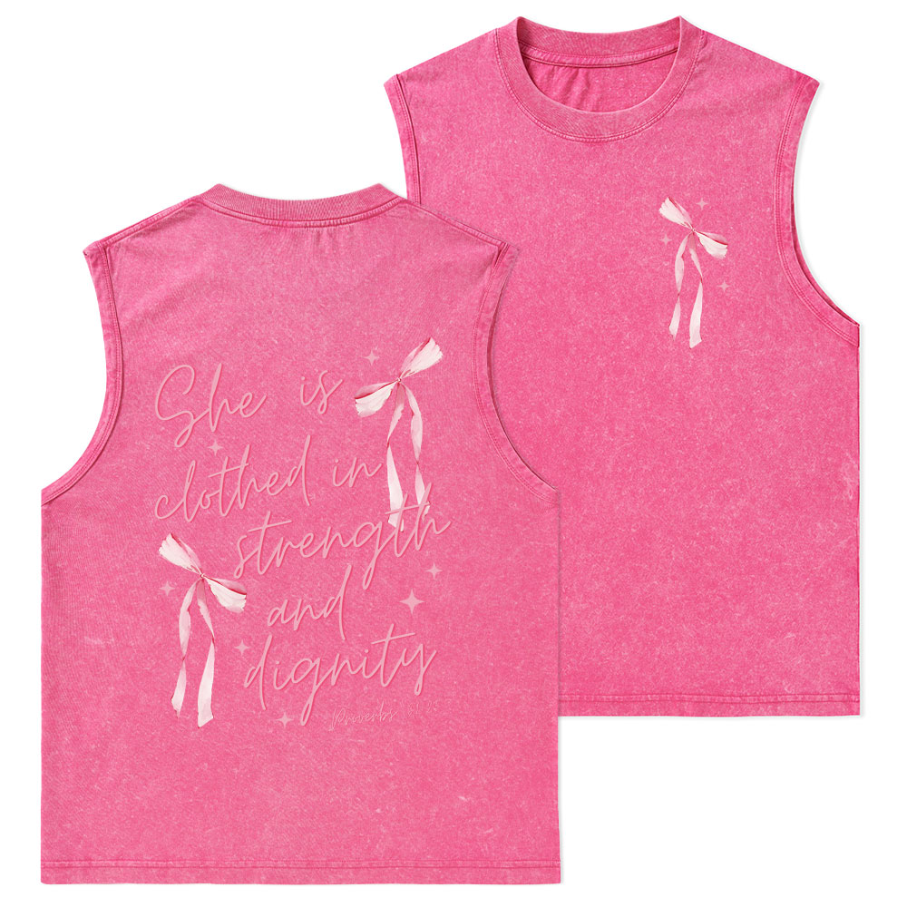 She Is Clothed In Strength And Dignity Christian Washed Tank Top