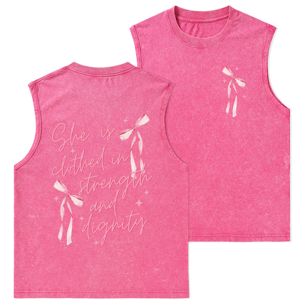 She Is Clothed In Strength And Dignity Christian Washed Tank Top