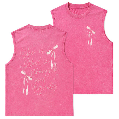 She Is Clothed In Strength And Dignity Christian Washed Tank Top