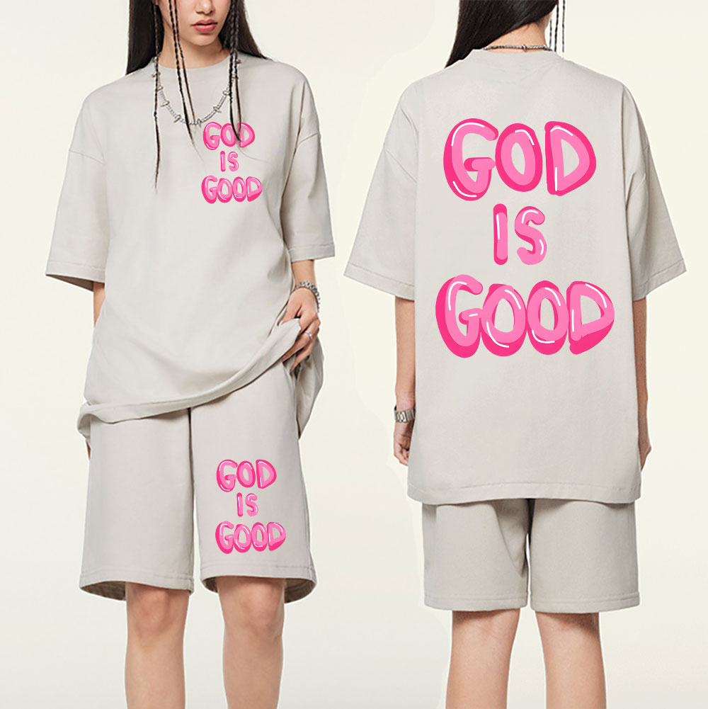 God Is Good Christian Washed T-Shirt & Shorts