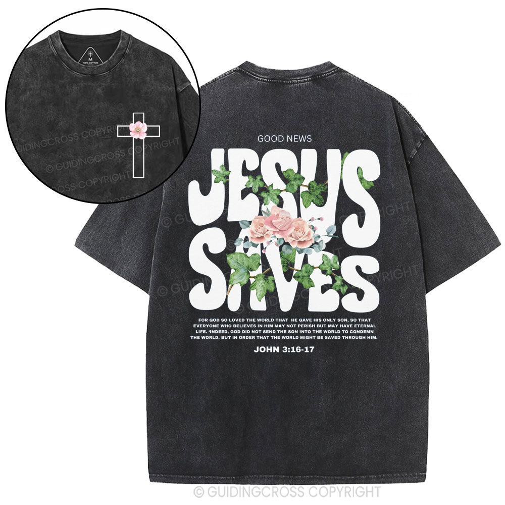Jesus Saves Christian Washed T-Shirt
