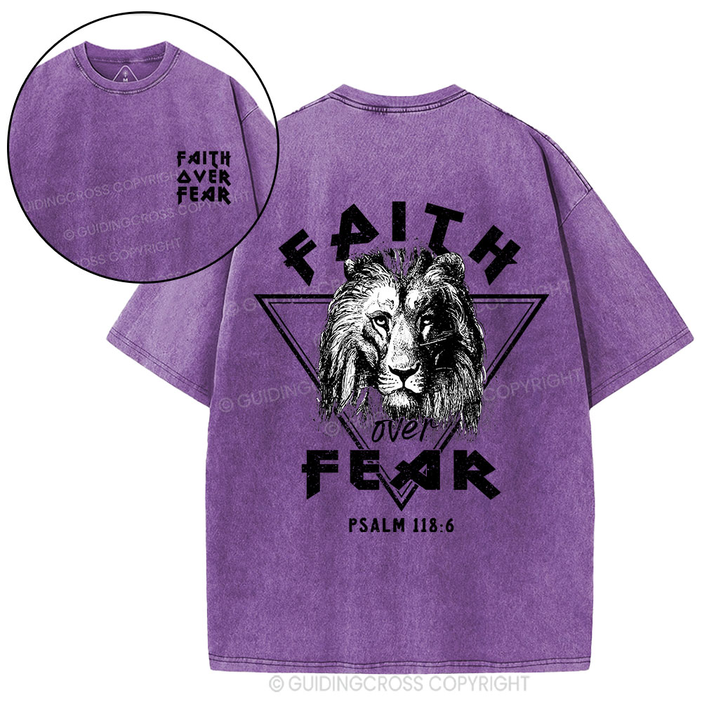 Faith Over Fear Lion Christian Washed T-Shirt
