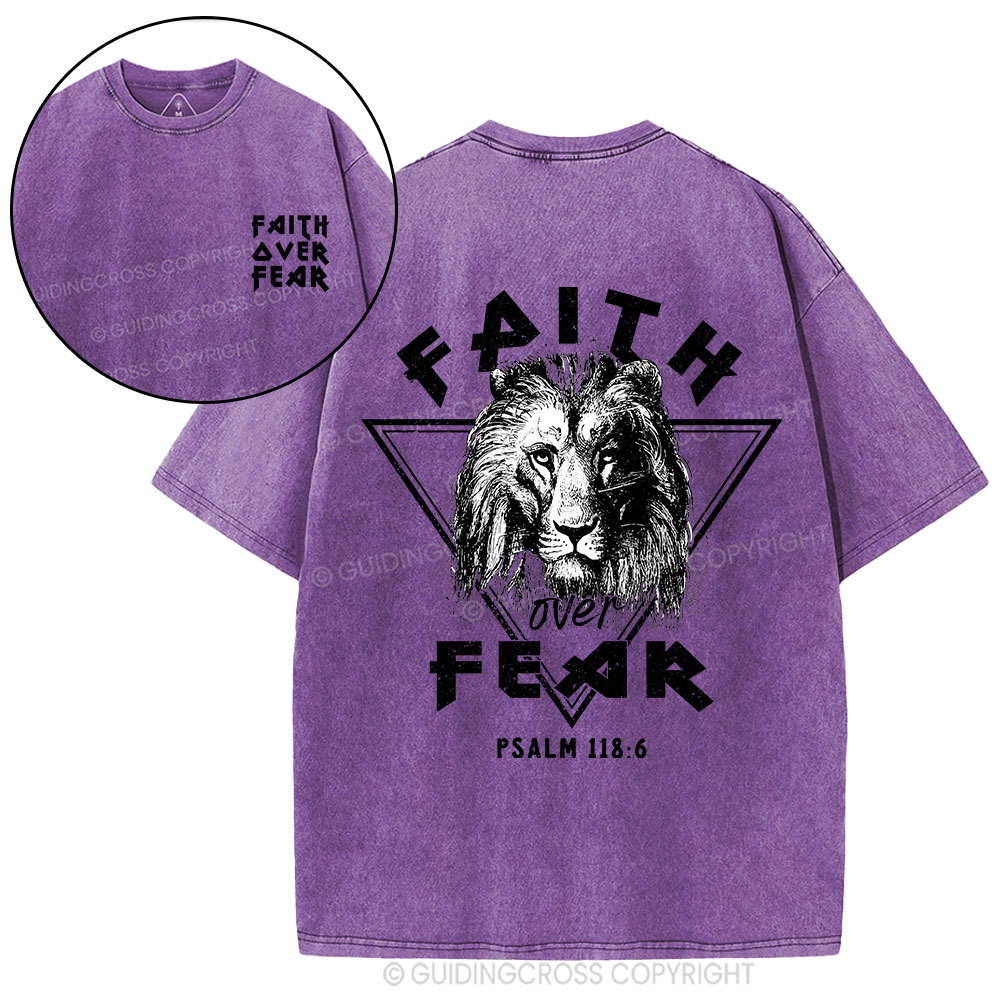 Faith Over Fear Lion Christian Washed T-Shirt
