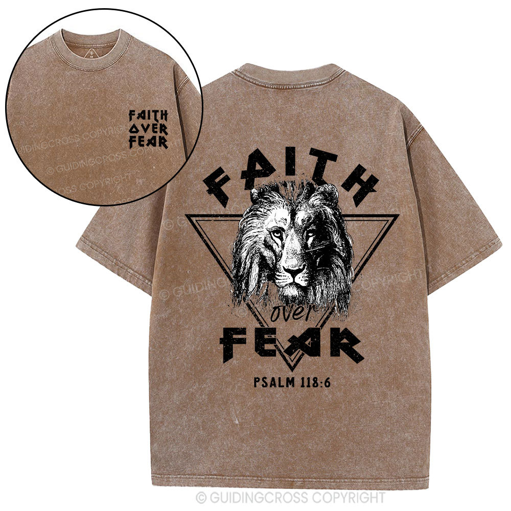 Faith Over Fear Lion Christian Washed T-Shirt