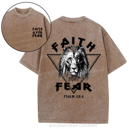 Faith Over Fear Lion Christian Washed T-Shirt
