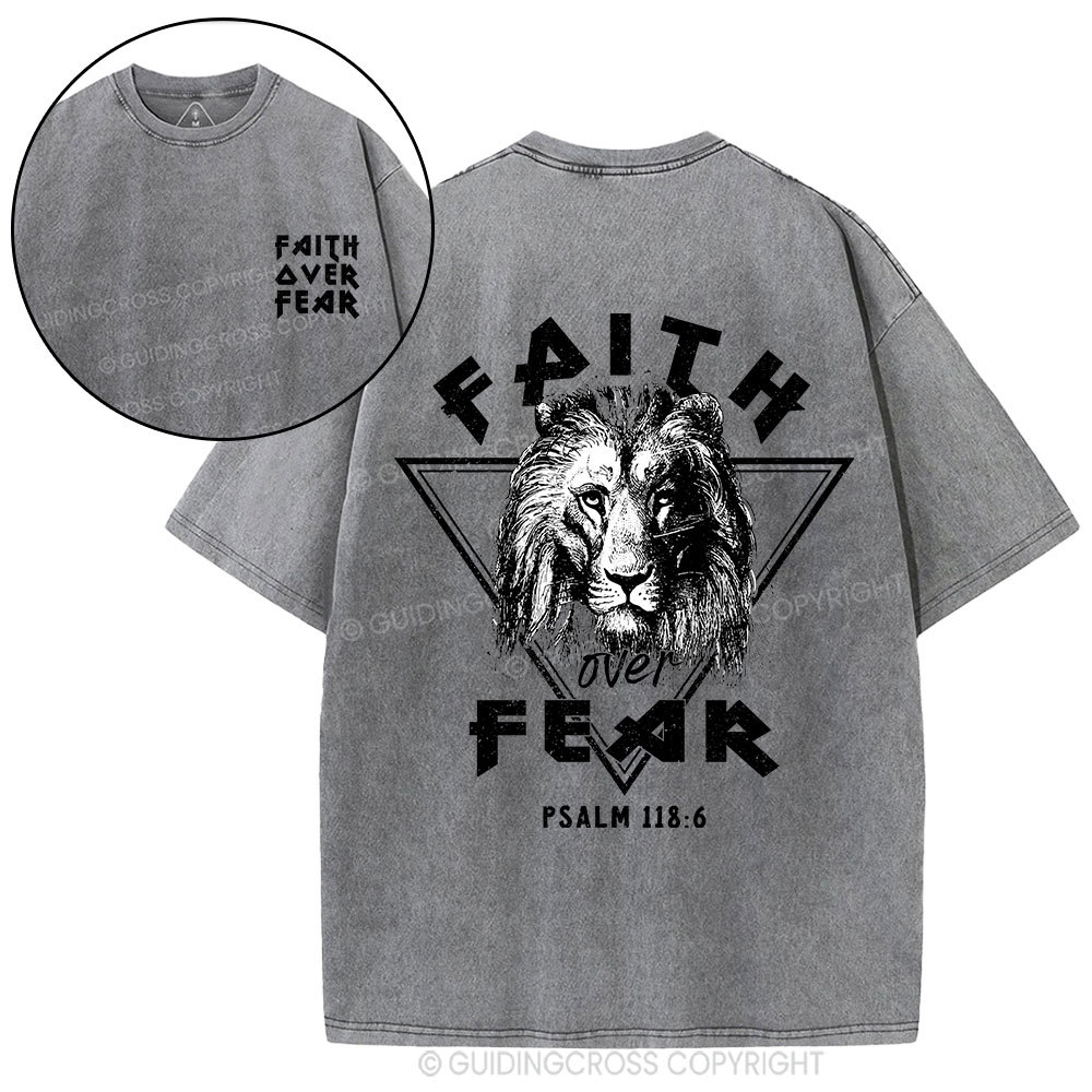 Faith Over Fear Lion Christian Washed T-Shirt
