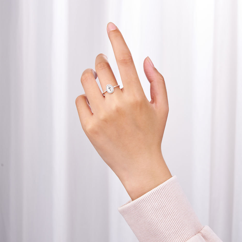 Oval Cross Christian 925 Sterling Silver Ring