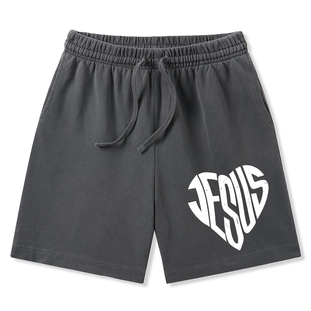 Jesus In My Hearts Christian Washed Shorts