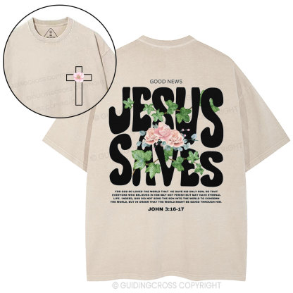 Jesus Saves Christian Washed T-Shirt