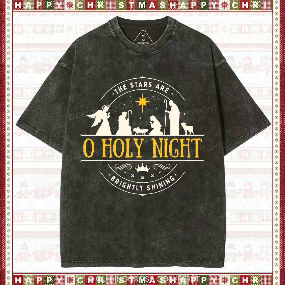 O Holy Night Christian Washed Christmas T-Shirt