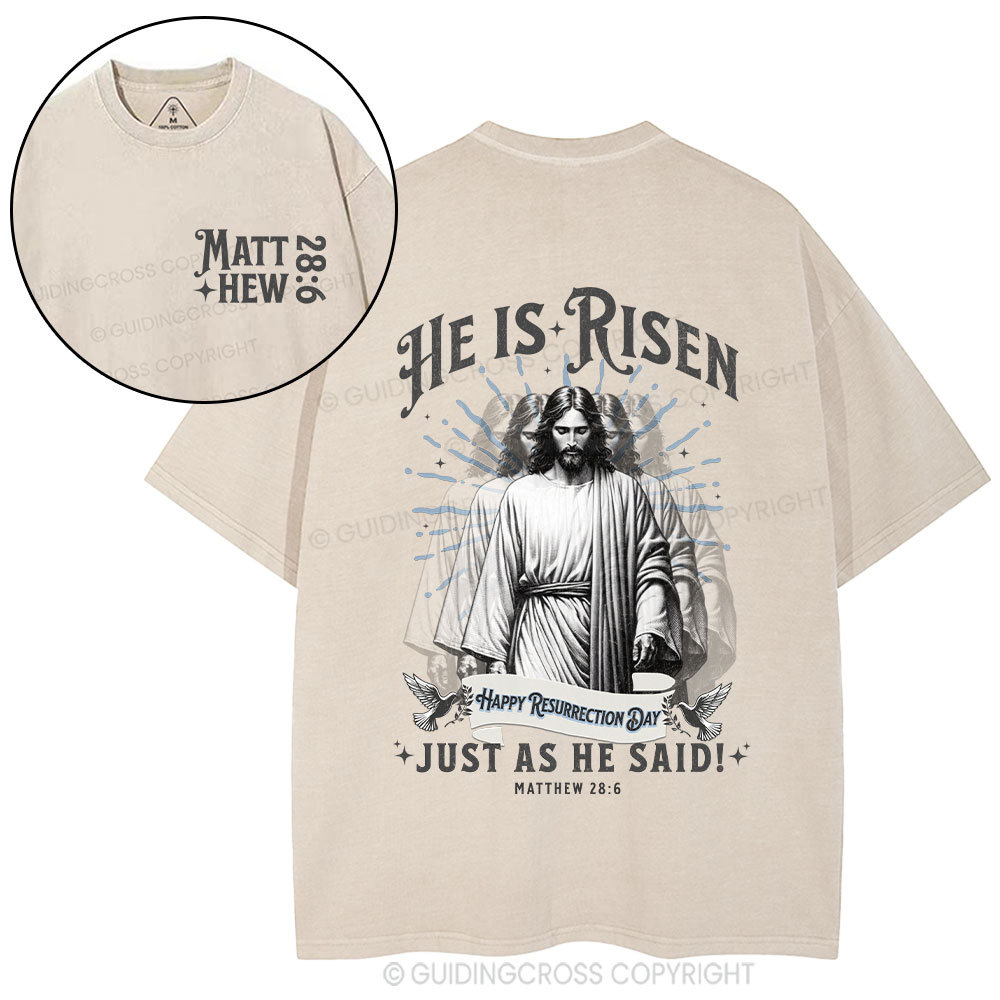 He Is Risen Christian Washed T-Shirt