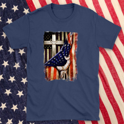 The Cross And America Flag Christian T-Shirt