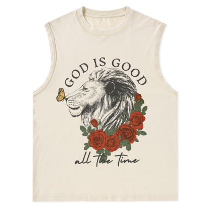 God Is Good Lion Christian Washed Tank Top
