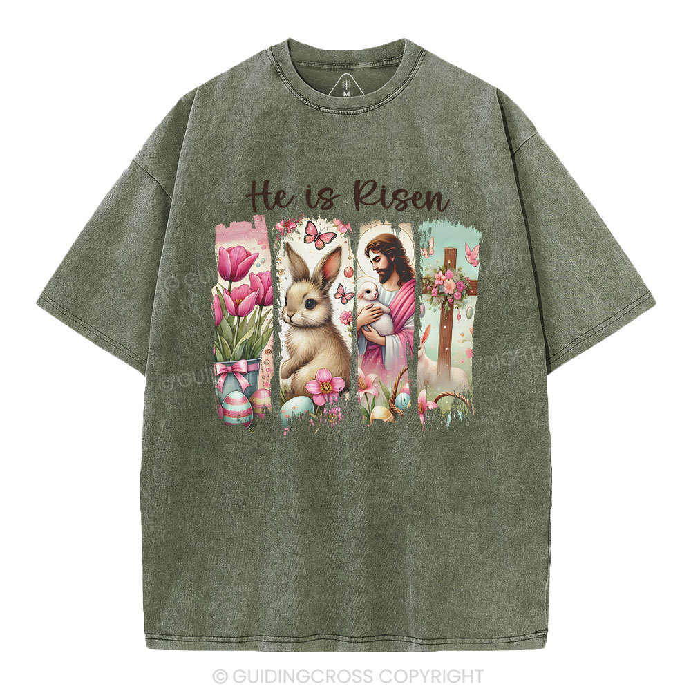 He Is Risen Christian Washed T-Shirt