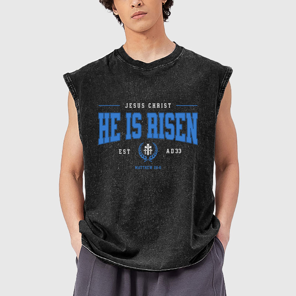 Jesus Christ He Is Risen Christian Washed Tank Top