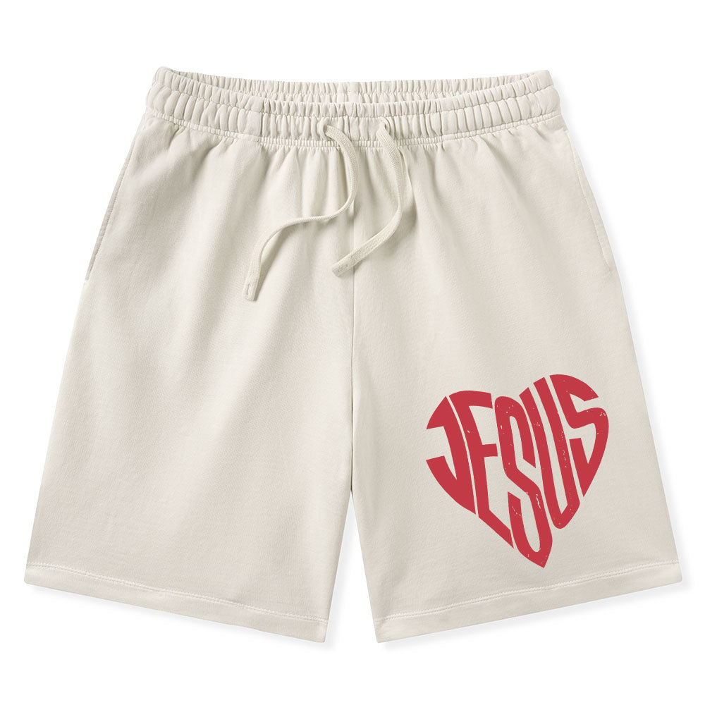Jesus In My Hearts Christian Washed Shorts