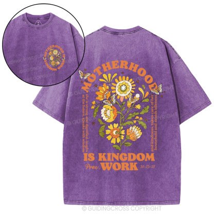 Motherhood Is Kingdom Work Flower Christian Washed T-Shirt