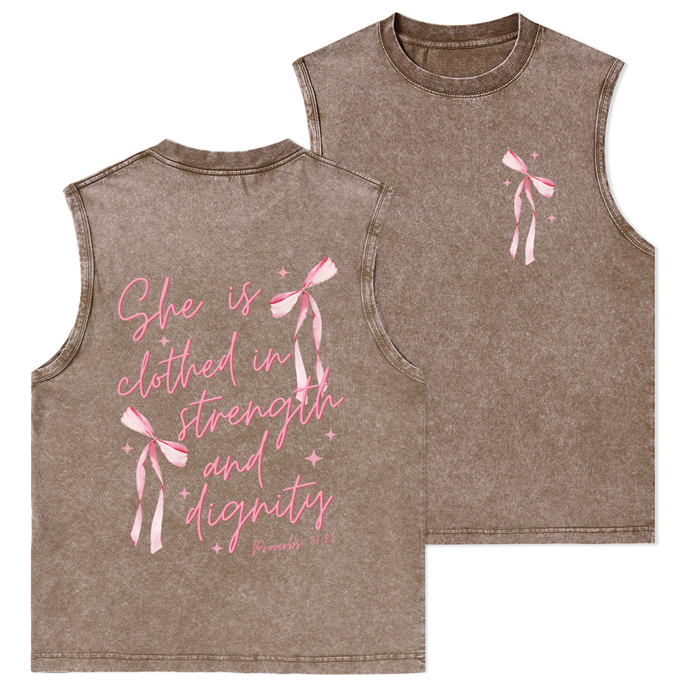 She Is Clothed In Strength And Dignity Christian Washed Tank Top