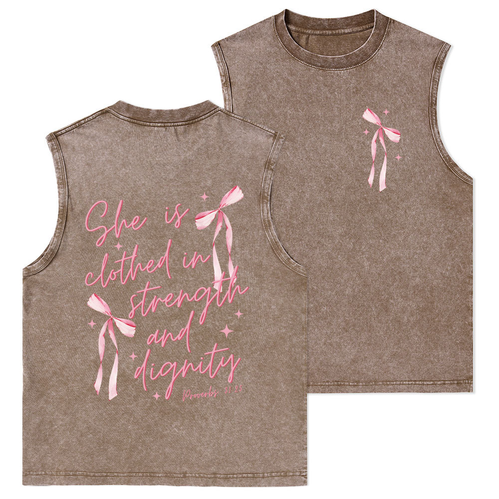 She Is Clothed In Strength And Dignity Christian Washed Tank Top