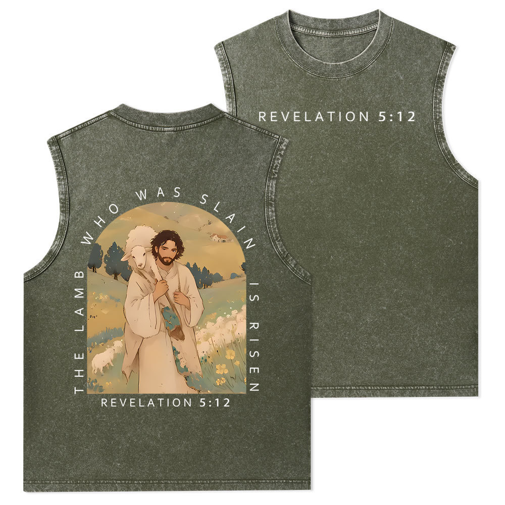 The Lamb Who Was Slain Is Risen Christian Washed Tank Top