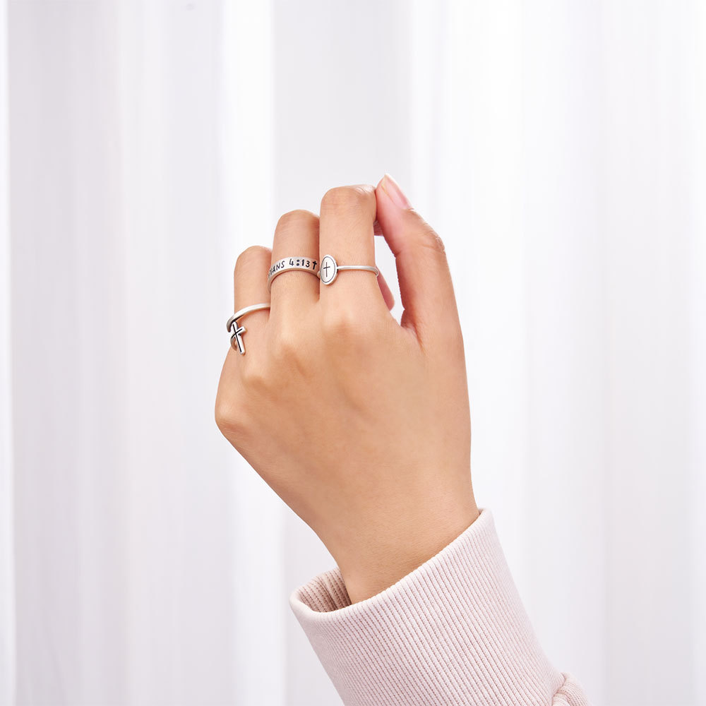 Oval Cross Christian 925 Sterling Silver Ring