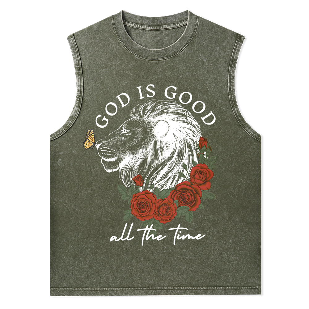 God Is Good Lion Christian Washed Tank Top