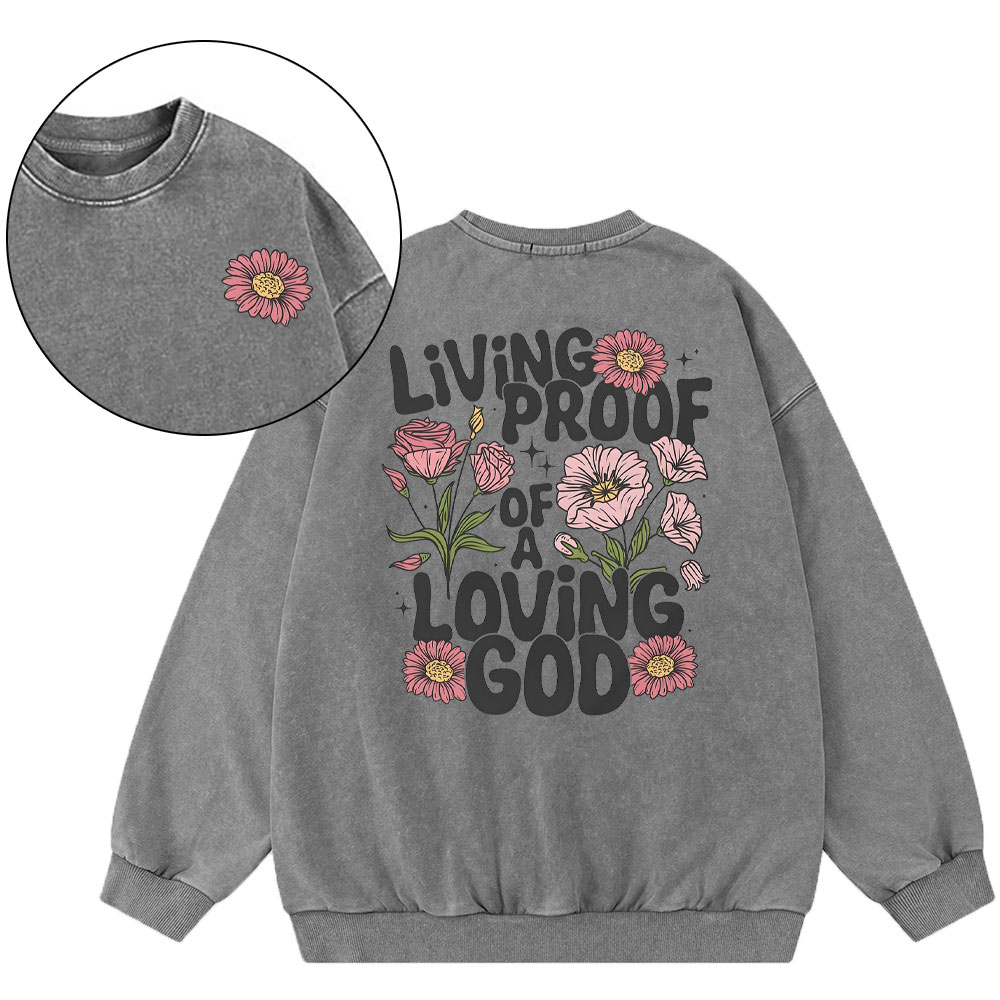 Living Proof Of A Loving God Christian Washed Sweatshirt