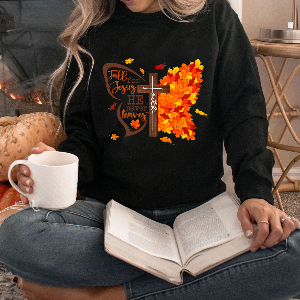Fall For Jesus He Never Leaves Butterfly Sweatshirt