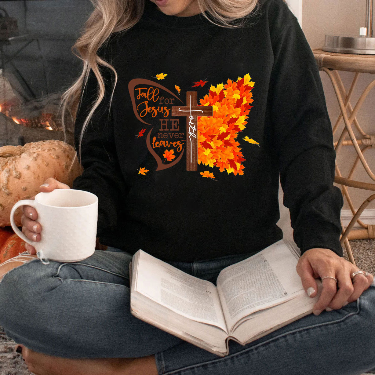 Fall For Jesus He Never Leaves Butterfly Sweatshirt