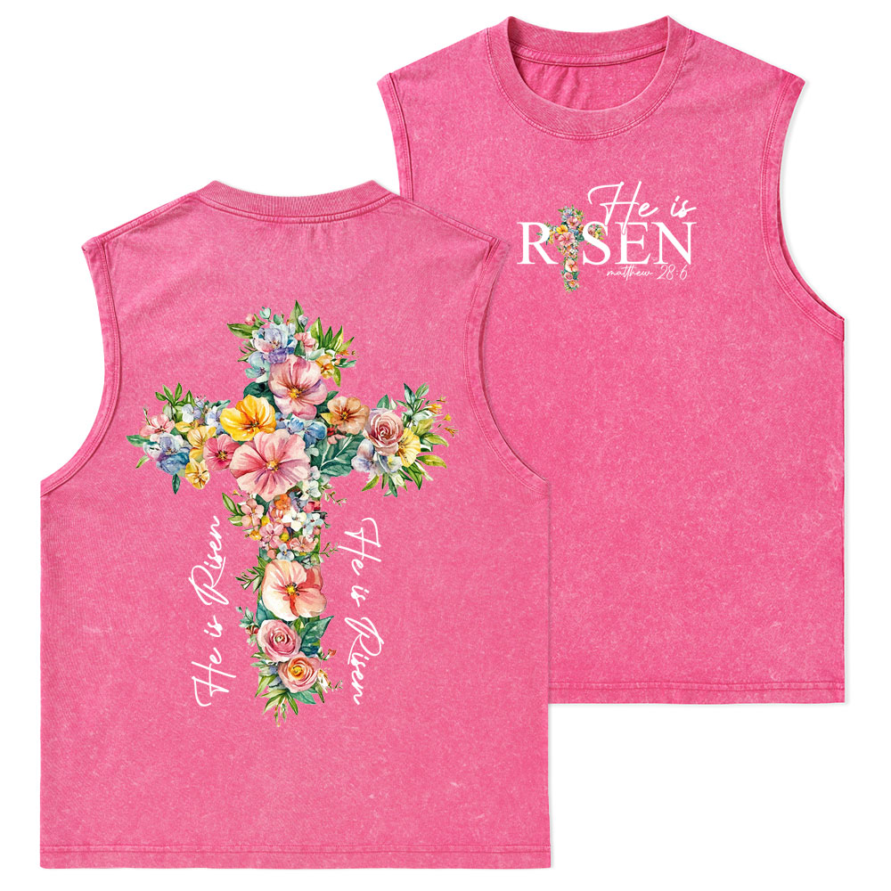 He Is Risen Christian Washed Tank Top