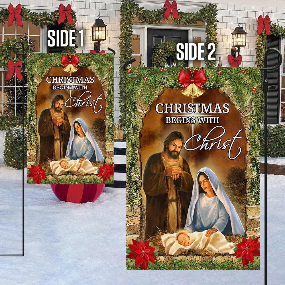 Christmas Begins With Christ Flag