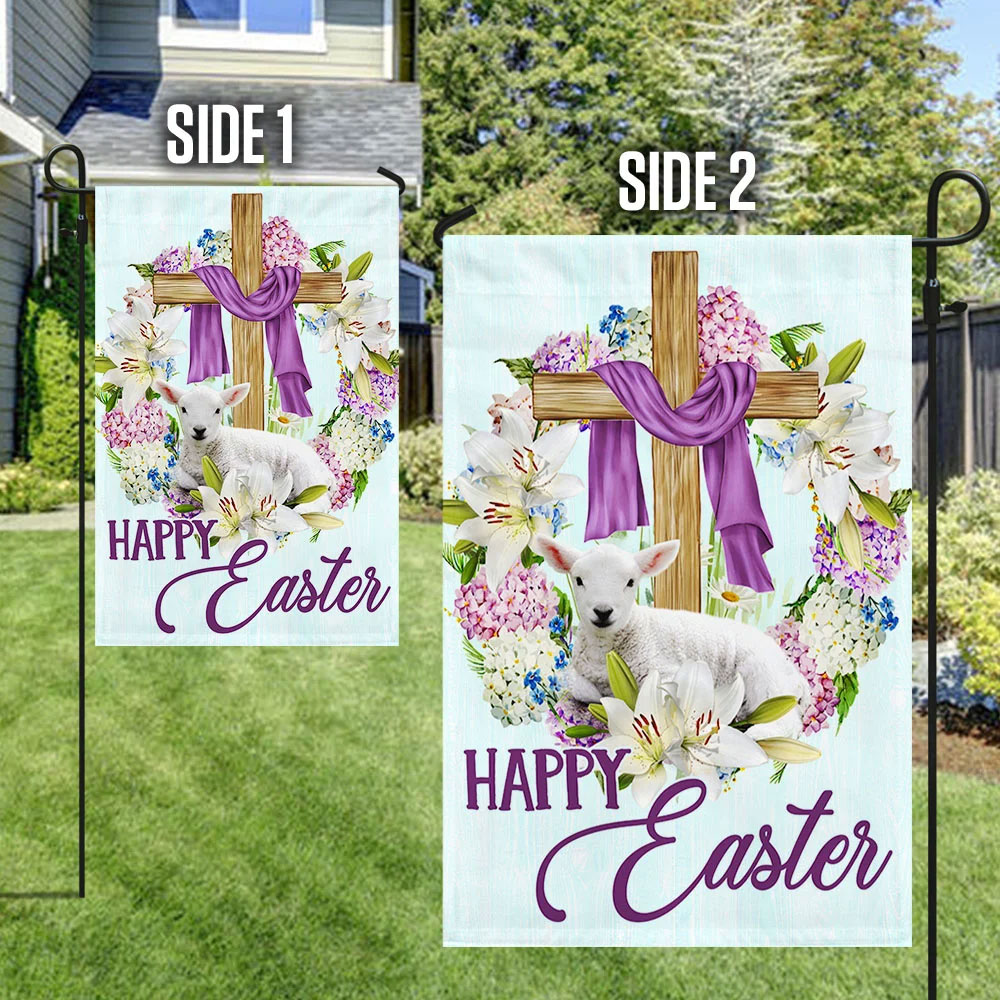 Happy Easter Lamb Christian Cross Flag