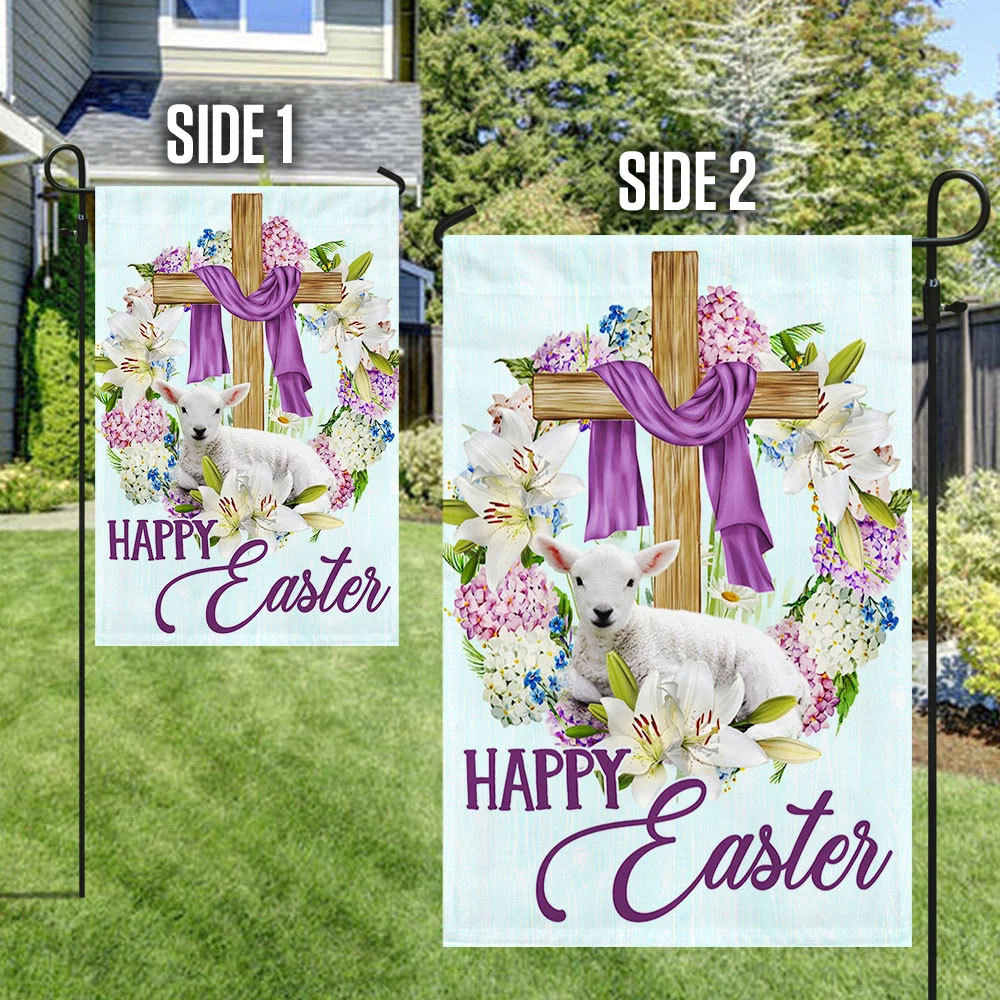Happy Easter Lamb Christian Cross Flag