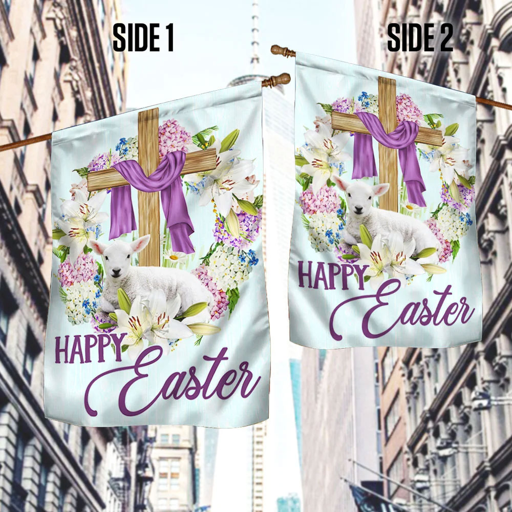 Happy Easter Lamb Christian Cross Flag