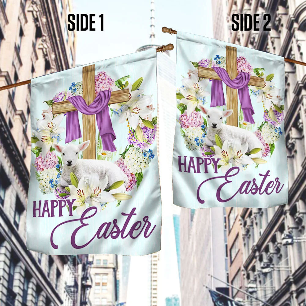 Happy Easter Lamb Christian Cross Flag