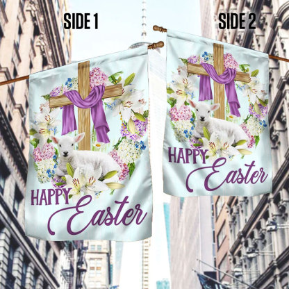 Happy Easter Lamb Christian Cross Flag