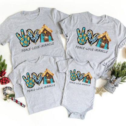 Peace And Love With Miracle Christian Christmas Family T-Shirt