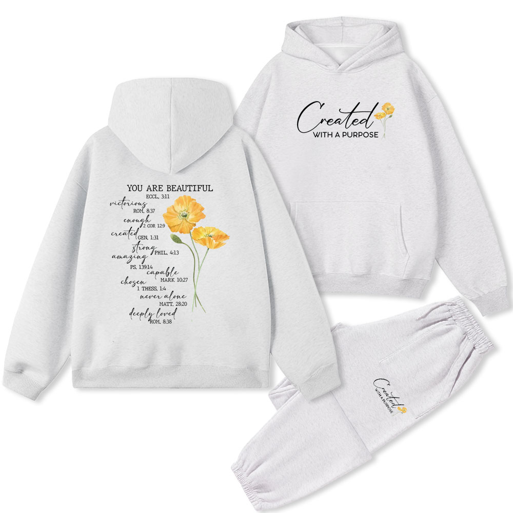 Created With Purpose lChristian Premium Fleece Hoodie Set