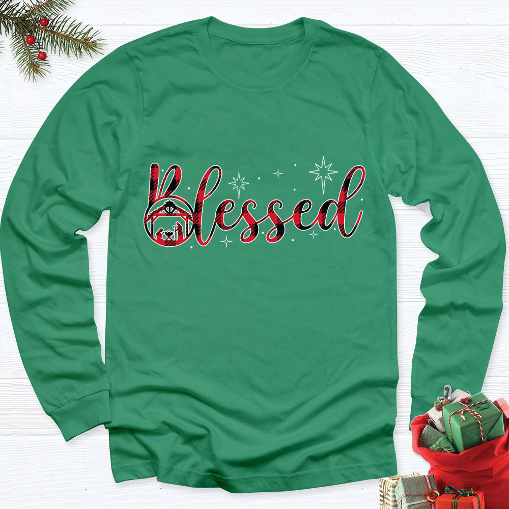 Nativity Scene Blessed Christmas Christian Long Sleeve T-Shirt