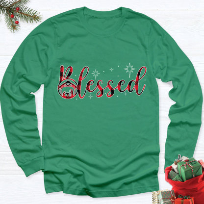 Nativity Scene Blessed Christmas Christian Long Sleeve T-Shirt