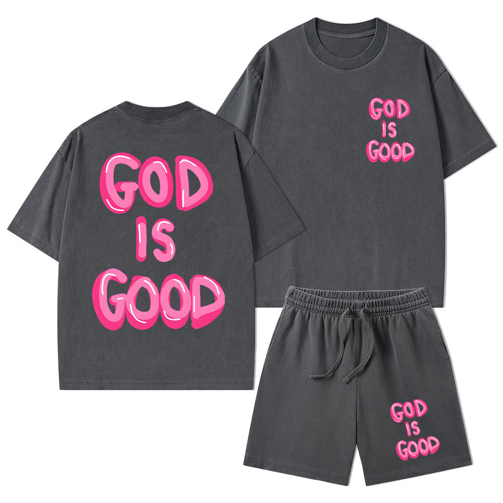 God Is Good Christian Washed T-Shirt & Shorts