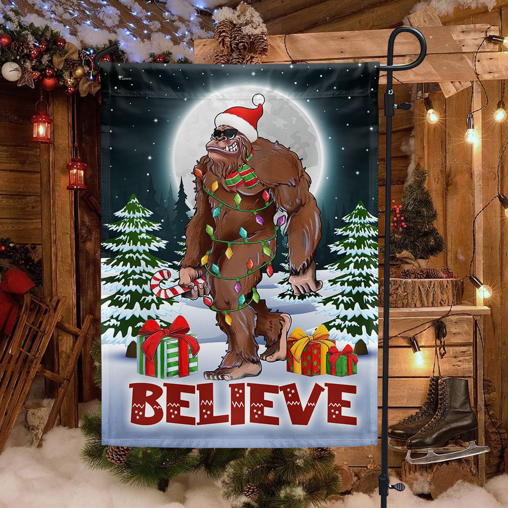 Image of Christmas Bigfoot Believe Flag