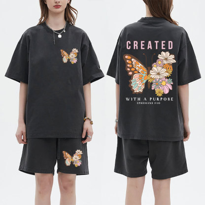Created With Purpose Christian Washed T-Shirt & Shorts