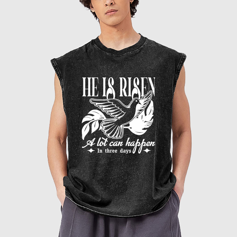 He Is Risen Christian Washed Tank Top