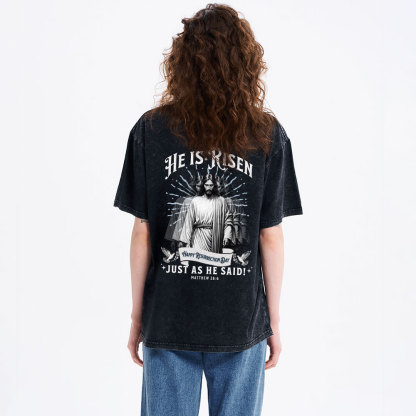He Is Risen Christian Washed T-Shirt