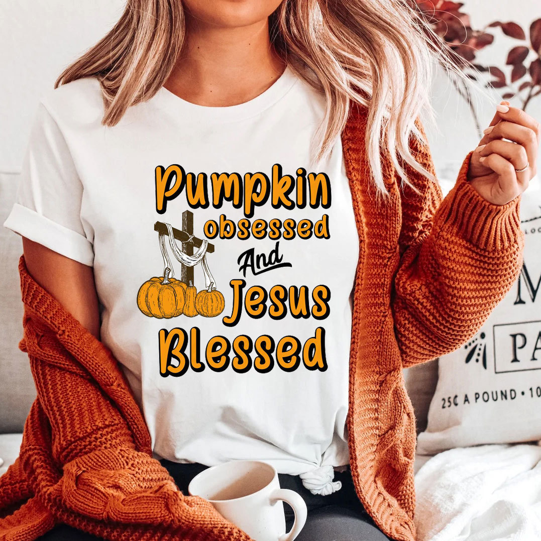 Pumpkin Obsessed And Jesus Blessed Christian T-Shirt