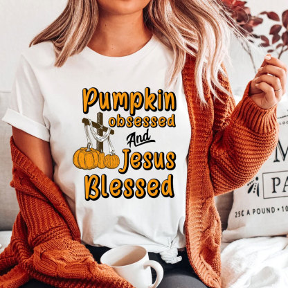Pumpkin Obsessed And Jesus Blessed Christian T-Shirt